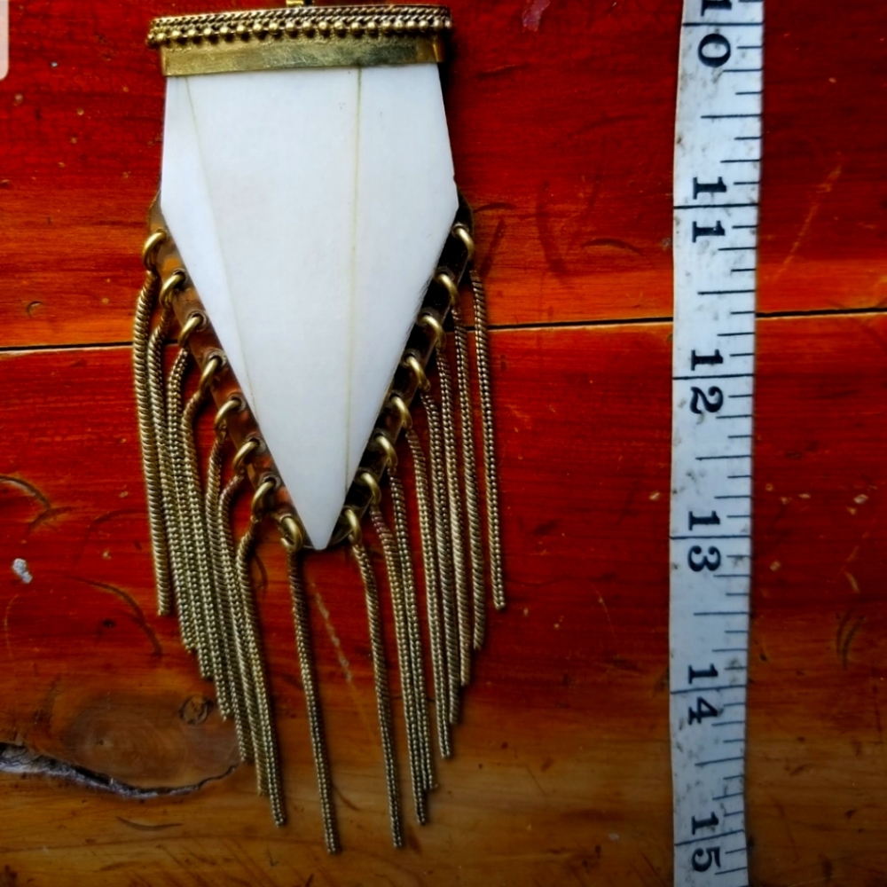 White Horn Pendant with golden Accents Necklace - Picture 11 of 16